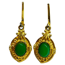 Load image into Gallery viewer, Vintage gold tone faux green jade drop designer earrings
