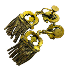 Load image into Gallery viewer, Vintage gold tone faux jade dangle drop designer earrings
