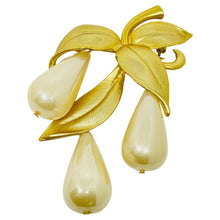 Load image into Gallery viewer, Vintage gold tone faux pearl dangle leaf designer brooch
