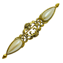 Load image into Gallery viewer, Vintage gold tone faux pearl designer brooch

