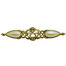Load image into Gallery viewer, Vintage gold tone faux pearl designer brooch
