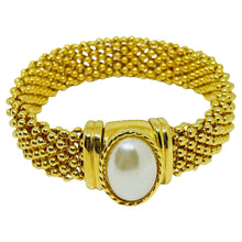 Load image into Gallery viewer, Vintage gold tone faux pearl designer chain bracelet
