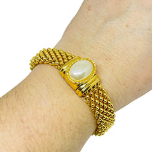 Load image into Gallery viewer, Vintage gold tone faux pearl designer chain bracelet
