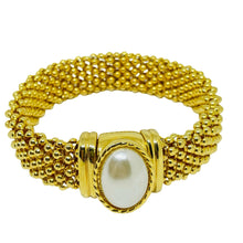Load image into Gallery viewer, Vintage gold tone faux pearl designer chain bracelet
