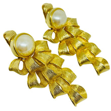 Load image into Gallery viewer, Vintage gold tone faux pearl designer clip earrings
