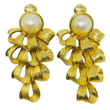 Load image into Gallery viewer, Vintage gold tone faux pearl designer clip earrings
