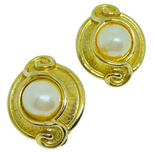 Load image into Gallery viewer, Vintage gold tone faux pearl designer clip on earrings

