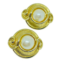 Load image into Gallery viewer, Vintage gold tone faux pearl designer clip on earrings
