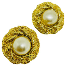 Load image into Gallery viewer, Vintage gold tone faux pearl designer clip on earrings
