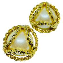 Load image into Gallery viewer, Vintage gold tone faux pearl designer clip on earrings

