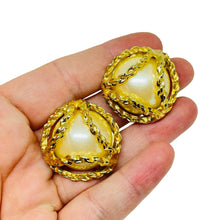 Load image into Gallery viewer, Vintage gold tone faux pearl designer clip on earrings
