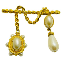 Load image into Gallery viewer, Vintage gold tone faux pearl etruscan style designer brooch
