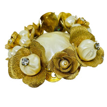 Load image into Gallery viewer, Vintage gold tone faux pearl flower possible HASKELL designer brooch
