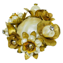 Load image into Gallery viewer, Vintage gold tone faux pearl flower possible HASKELL designer brooch
