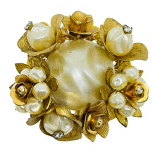 Load image into Gallery viewer, Vintage gold tone faux pearl flower possible HASKELL designer brooch
