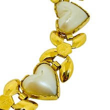 Load image into Gallery viewer, Vintage gold tone faux pearl heart link designer bracelet
