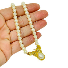 Load image into Gallery viewer, Vintage gold tone faux pearls beaded designer necklace
