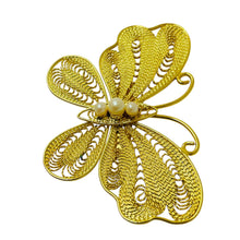 Load image into Gallery viewer, Vintage gold tone faux pearls butterfly designer brooch
