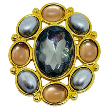 Load image into Gallery viewer, Vintage gold tone faux pearls cabochons designer brooch
