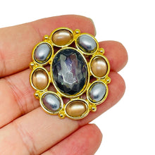 Load image into Gallery viewer, Vintage gold tone faux pearls cabochons designer brooch
