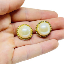 Load image into Gallery viewer, Vintage gold tone faux pearls designer clip on earrings
