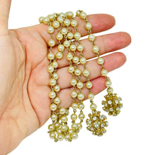 Load image into Gallery viewer, Vintage gold tone faux pearls rhinestones sputnik balls lariat designer necklace

