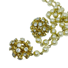 Load image into Gallery viewer, Vintage gold tone faux pearls rhinestones sputnik balls lariat designer necklace

