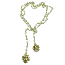 Load image into Gallery viewer, Vintage gold tone faux pearls rhinestones sputnik balls lariat designer necklace
