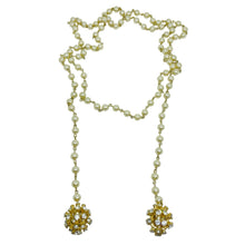 Load image into Gallery viewer, Vintage gold tone faux pearls rhinestones sputnik balls lariat designer necklace

