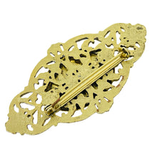 Load image into Gallery viewer, Vintage gold tone faux pink pearls designer brooch
