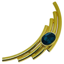 Load image into Gallery viewer, Vintage gold tone faux sapphire modernist designer brooch

