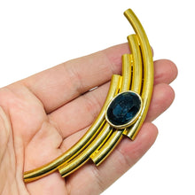 Load image into Gallery viewer, Vintage gold tone faux sapphire modernist designer brooch
