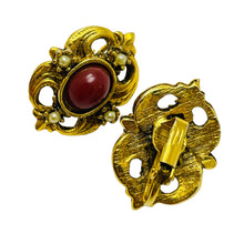 Load image into Gallery viewer, Vintage gold tone faux stones designer clip on earrings
