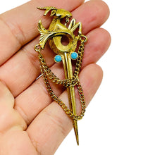 Load image into Gallery viewer, Vintage gold tone faux turquoise unique brooch
