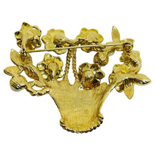 Load image into Gallery viewer, Vintage gold tone flower basket enamel pearls rhinestones designer brooch
