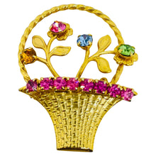 Load image into Gallery viewer, Vintage gold tone flower basket rhinestones designer brooch
