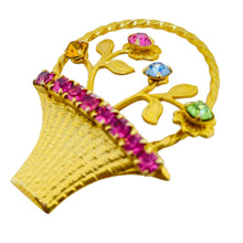 Load image into Gallery viewer, Vintage gold tone flower basket rhinestones designer brooch
