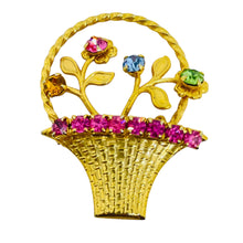 Load image into Gallery viewer, Vintage gold tone flower basket rhinestones designer brooch
