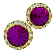 Load image into Gallery viewer, Vintage gold tone fuchsia rivoli glass rhinestones designer post earrings
