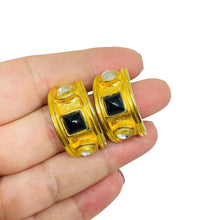 Load image into Gallery viewer, Vintage gold tone glass Etruscan style 80's designer post earrings
