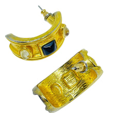 Load image into Gallery viewer, Vintage gold tone glass Etruscan style 80's designer post earrings
