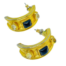 Load image into Gallery viewer, Vintage gold tone glass Etruscan style 80's designer post earrings
