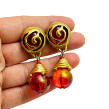 Load image into Gallery viewer, Vintage gold tone glass balls dangle designer brooch
