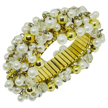 Load image into Gallery viewer, Vintage gold tone glass crystal beaded cha cha cha stretch designer bracelet
