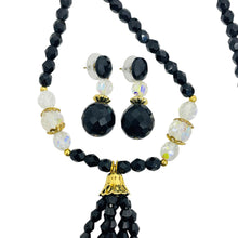 Load image into Gallery viewer, Vintage gold tone glass crystal beaded tassel designer necklace earrings set
