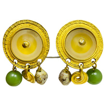 Load image into Gallery viewer, Vintage gold tone glass dangle beads designer clip on earrings

