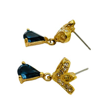 Load image into Gallery viewer, Vintage gold tone glass drop dangle designer earrings
