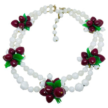 Load image into Gallery viewer, Vintage gold tone glass fruit apple leafs beaded 1960's designer necklace
