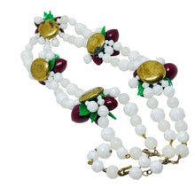 Load image into Gallery viewer, Vintage gold tone glass fruit apple leafs beaded 1960's designer necklace
