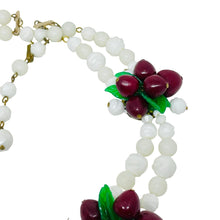 Load image into Gallery viewer, Vintage gold tone glass fruit apple leafs beaded 1960's designer necklace
